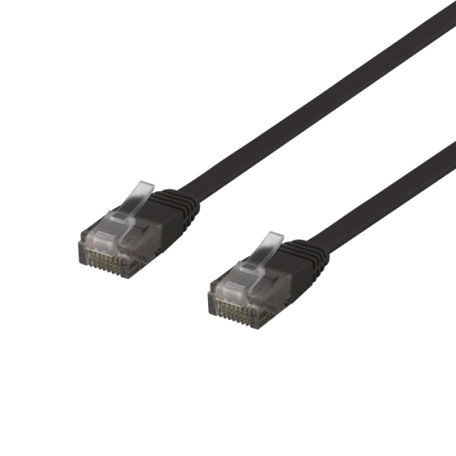 DELTACO U/UTP Cat6 laitekaapeli, litteä, 0,3m, 250MHz, musta