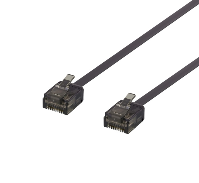 DELTACO U/UTP Cat6a laitekaapeli, litteä, 1mm paksu, 3m, musta