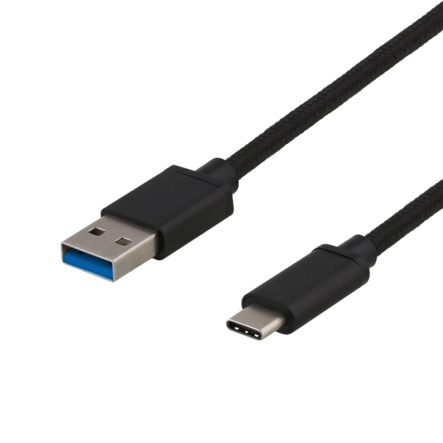 DELTACO USB 3.1 Gen1 USB-A - USB-C, kangaspääll., 0,5m, 3A 60W, musta