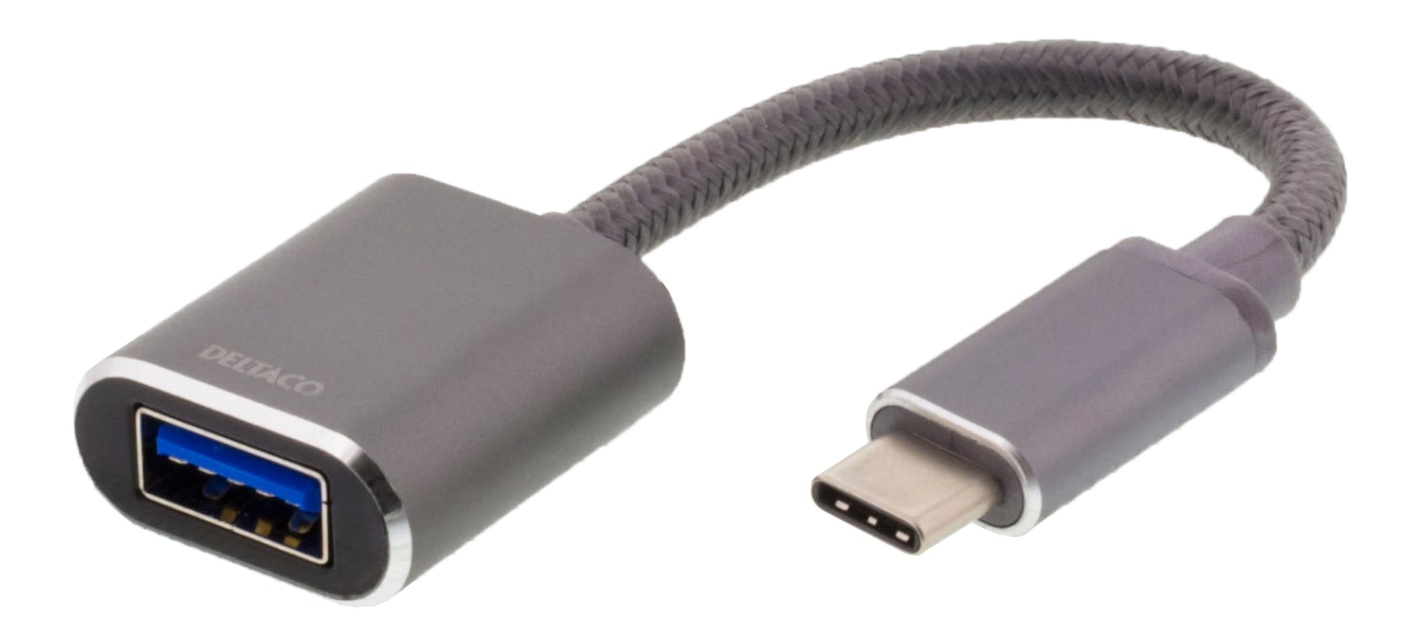DELTACO sovitin USB-C 3.1 - USB-A OTG, alum., muovipussi, tähtiharmaa