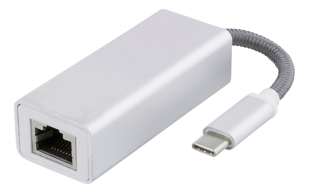 DELTACO USB-C-verkkosovitin, Gigabit, RJ45, muovipussi, hopea