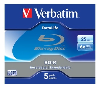 Verbatim BD-R SL Datalife, 25GB, 6x-nopeus, 5 kpl pakkaus, BD-R 1.3