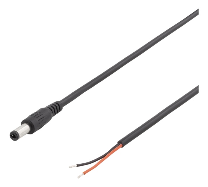 DELTACO laitekaapeli, 5,5mm DC - avoin pää, 2m, 20AWG, musta