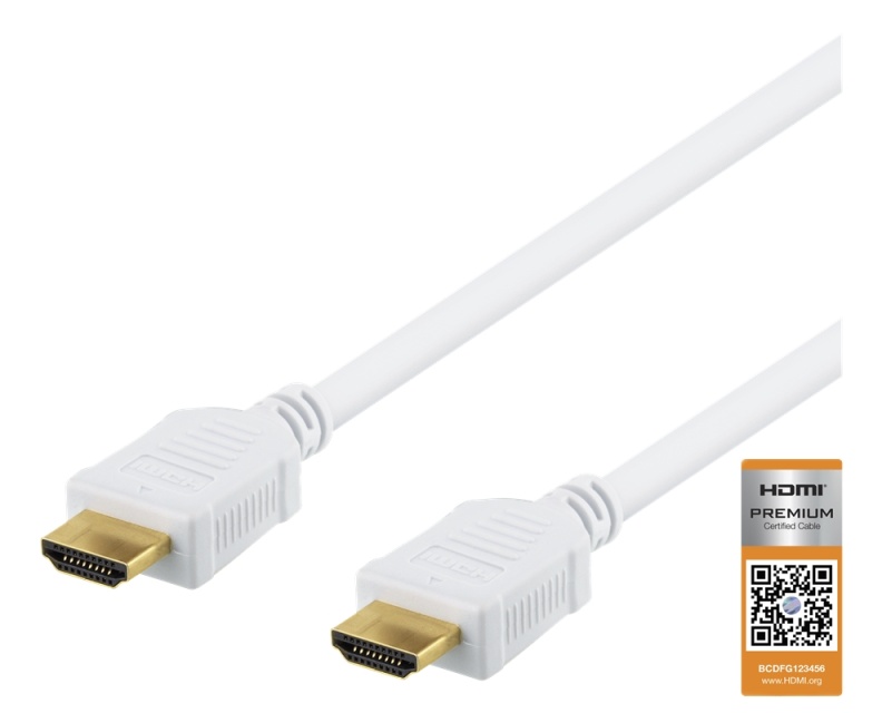 DELTACO High-Speed Premium HDMI -kaapeli, 2m, Ethernet, 4K UHD, valk.