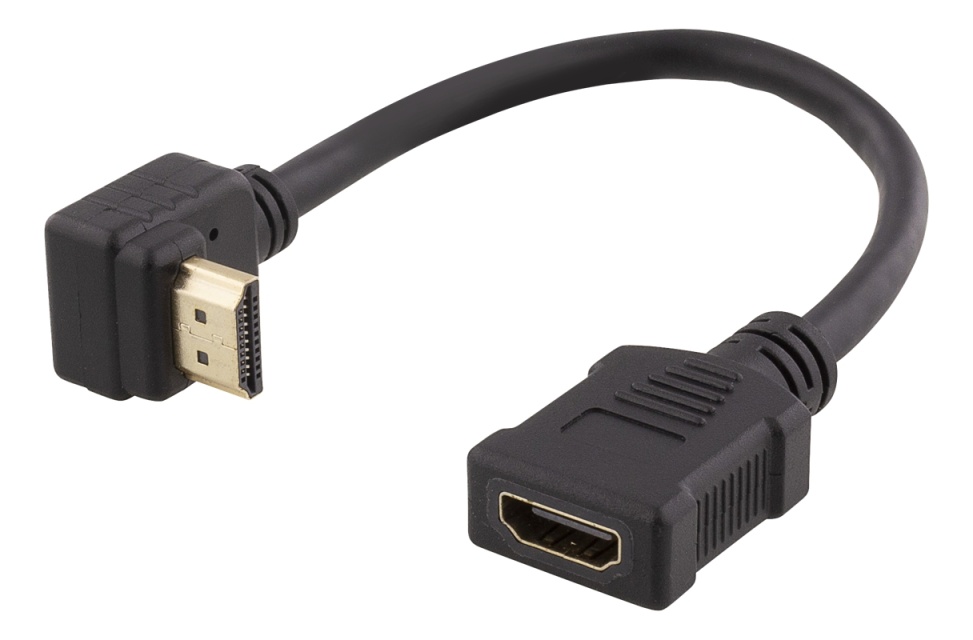 DELTACO HDMI-sovitin, 0,2m, taipuisa, lovitet. yläpuolelta, UHD, musta