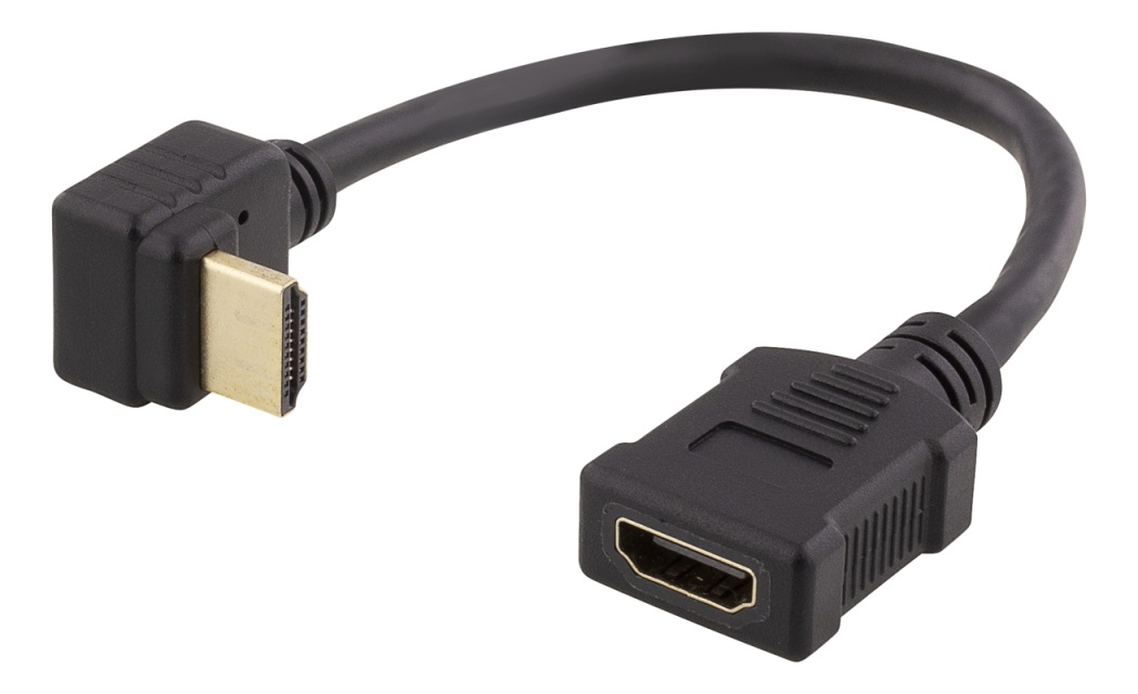 DELTACO HDMI-sovitin, 0,2m, taipuisa, lovitet. alapuolelta, UHD, musta