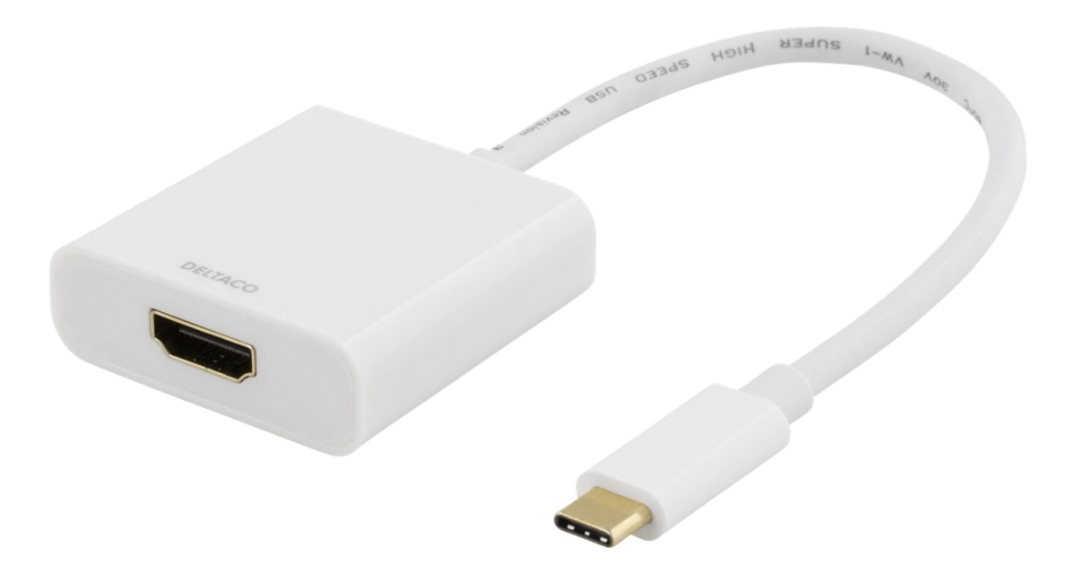 DELTACO USB-C - HDMI-sovitin, 4096x2160 30Hz, valkoinen