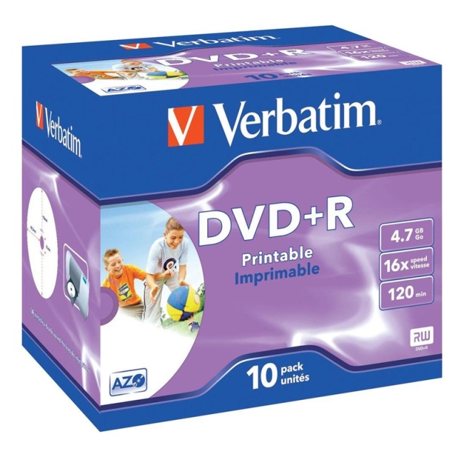 Verbatim DVD+R, 16x, 4,7 GB/120 min,10-pakkaus jewel case, AZO