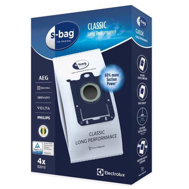 Electrolux E201S s-bag pölynimuripussi Classic Long Performance 4 kpl