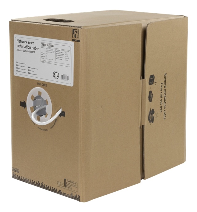 DELTACO U/UTP Cat6 nousukaapeli, 305m, laatikko, 250MHz, Delta, valk.