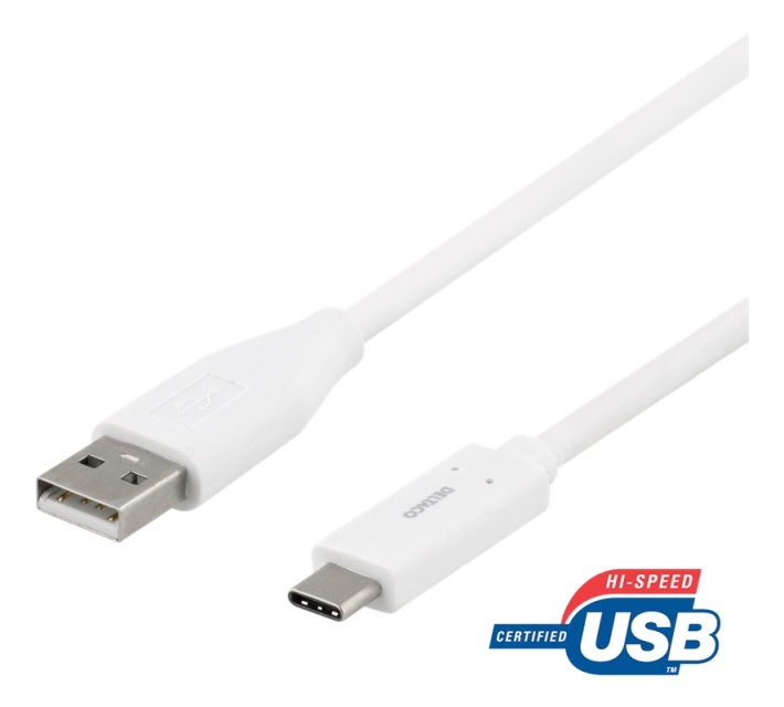 DELTACO USB-C - USB-A-kaapeli, 2m, 3A, USB 2.0, valkoinen