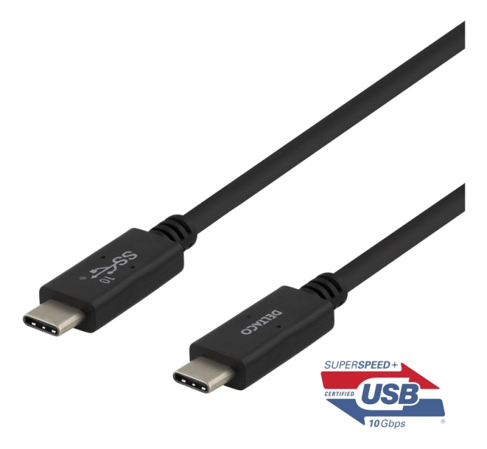 DELTACO USB-C-kaapeli, 0,5m, USB 3.1 Gen 2, E-Marker, musta