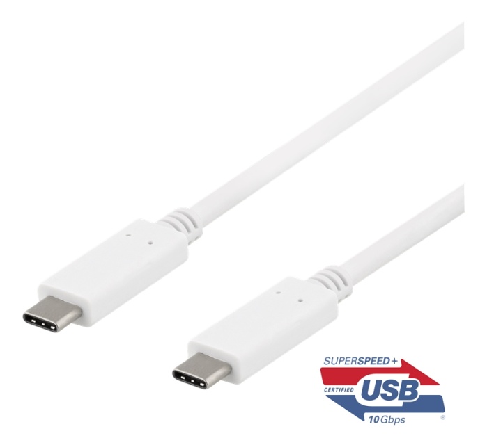 DELTACO USB-C-kaapeli, 0,5m, 10Gbps, 100W, 5A, USB 3.1 Gen 2, valk.