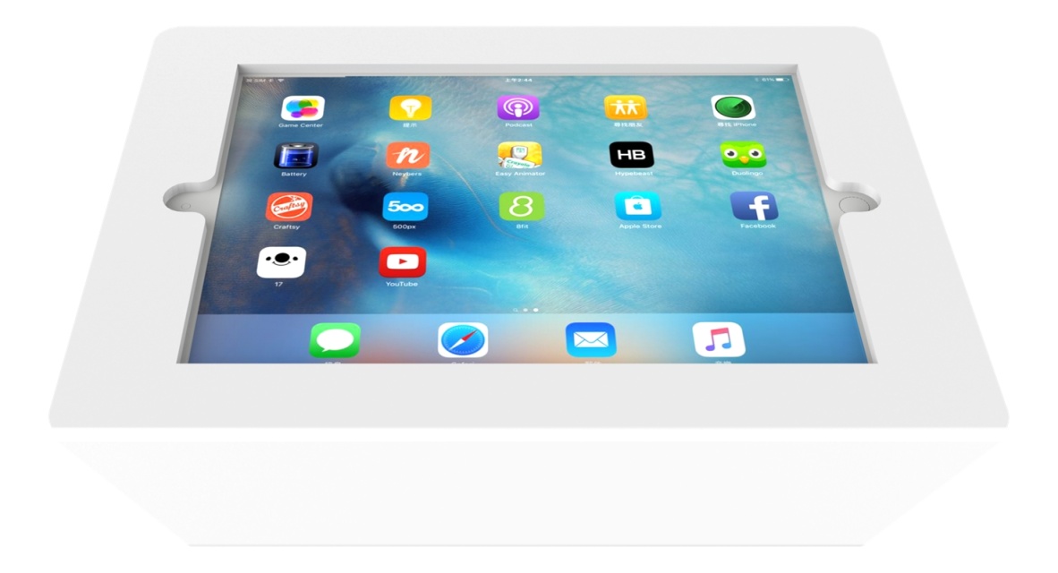 Pöytäteline 9,7" iPadille, 125 asteen kulma, alumiinia, valkoinen