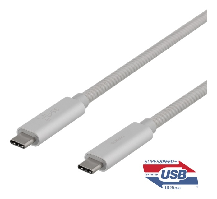 DELTACO USB-C SuperSpeed -kaapeli, 1m, USB 3.1 Gen 1, 100W, hopea