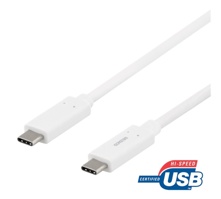DELTACO USB-C-kaapeli, 0,5m, 60W USB PD, 10Gbps, valkoinen