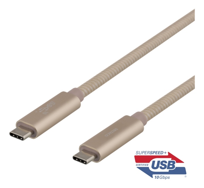 DELTACO USB-C SuperSpeed -kaapeli, 0,5m, USB 3.1 Gen 1, 100W, kulta