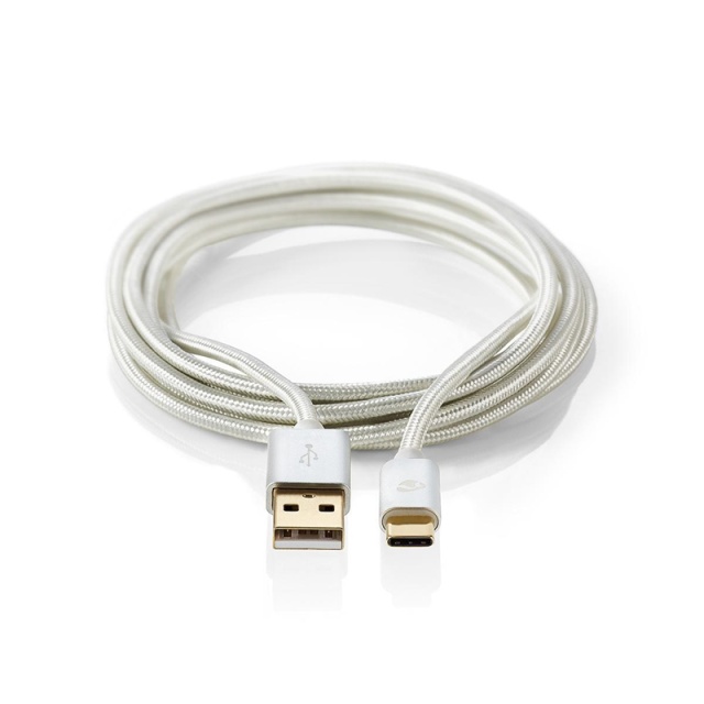Nedis USB kaapeli | USB 2.0 | USB-A Uros | USB-C™ Uros | 15 W | 480 Mbps | Kullattu | 2.00 m | Pyöreä | Nailon / Punottu | Alumiini | Laatikko kannella ja ikkunalla