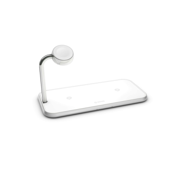 ZENS Triple Alu. QI Laturi Langaton 220V  2x10W Valk +Apple Watch Laturi (Apple QC 7,5W)