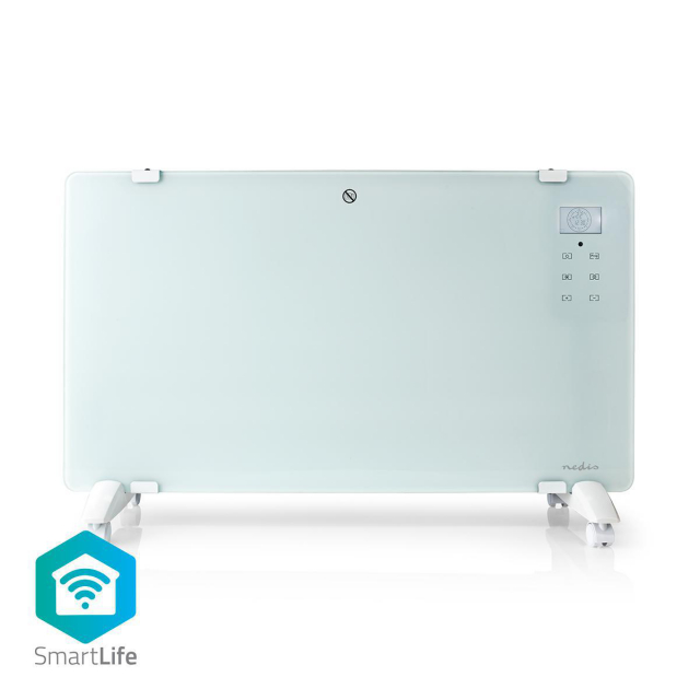Nedis SmartLife Konvektiolämmitin | Sopii kylpyhuoneeseen | Lasipaneeli | 2000 W | 2 Lämpöasetusta | LED | 15 - 35 °C | Säädettävä termostaatti | Valkoinen