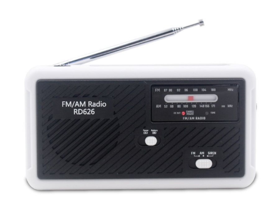 Monikäyttöinen maantie-radio LED-valolla - FM-radio, USB, Solcell, Dynamo RD626