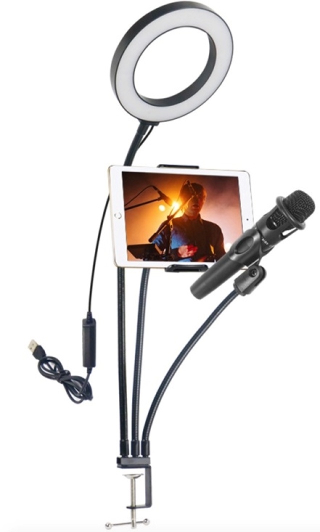 LED-lamppu + jalusta, jossa on 3 taipuvaa käsivartta