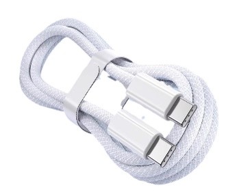 Punottu USB-C-kaapeli - 2 m - Valkoinen - iPhone 15 yhteensopiva - Nylon - PD60W