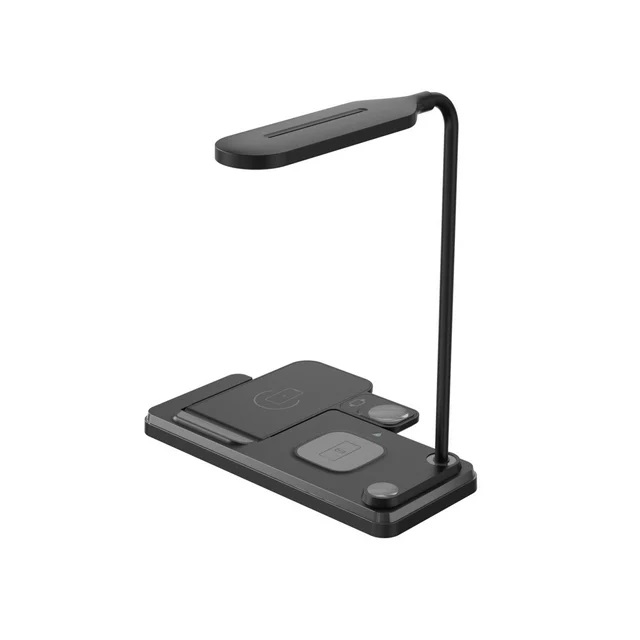 Monikäyttöinen 3-in-1 langaton latausasema pöytälampulla, musta