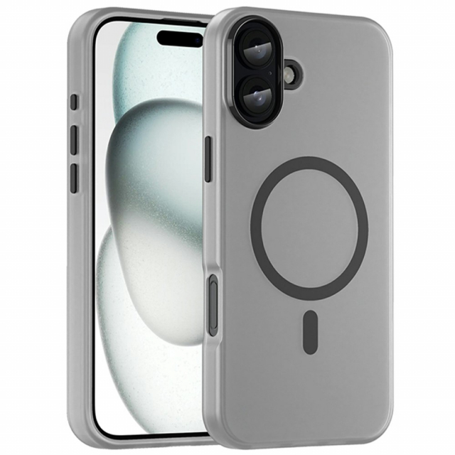 Puoliksi läpinäkyvä kotelo, jossa MagSafe iPhone 16:lle, musta