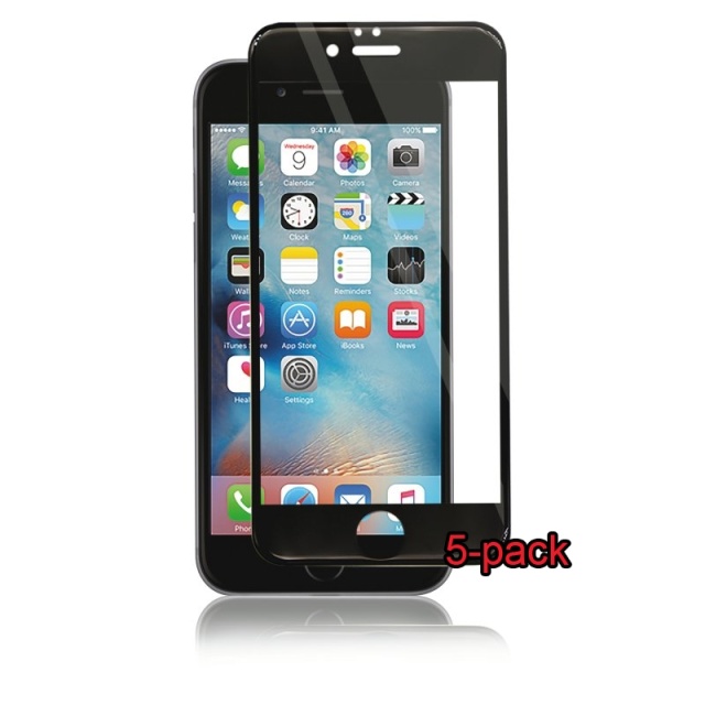 5-pakkaus iPhone 6S/6 Plus kaareva silikaattilasi, Panzer, musta