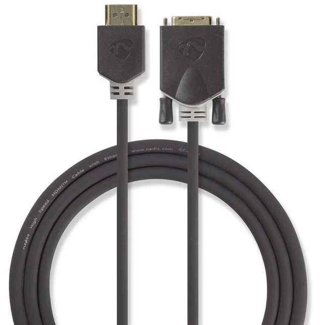 Nedis HDMI™ -kaapeli | HDMI™ liitin | DVI-D 24+1-Pin Uros | 1080p | Kullattu | 2.00 m | Suora | PVC | Antrasiitti | Ikkunallinen laatikko ja koukkupidike