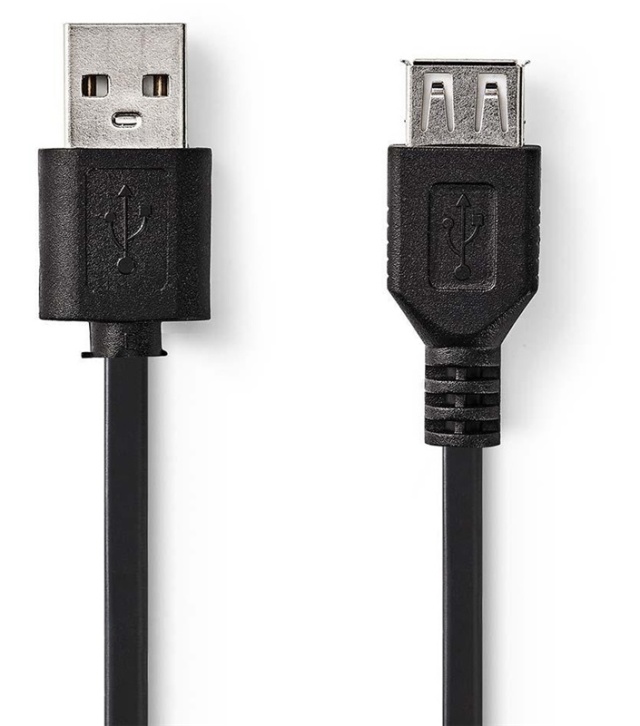 USB kaapeli | USB 2.0 | USB-A Uros | USB-A Naaras | 5.5 W | 480 Mbps | Niklattu | 2.00 m | Pyöreä | PVC | Musta | Panta