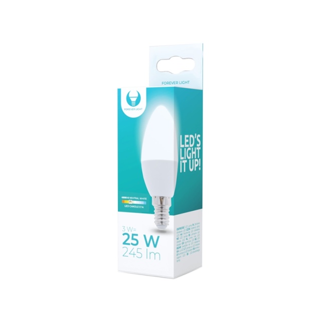 LED-lamppu E14, C37, 3W, 230V, 4500K, valkoinen neutraali