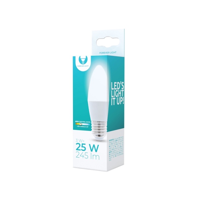 LED-lamppu E27, 3W, 230V, 4500K, valkoinen neutraali