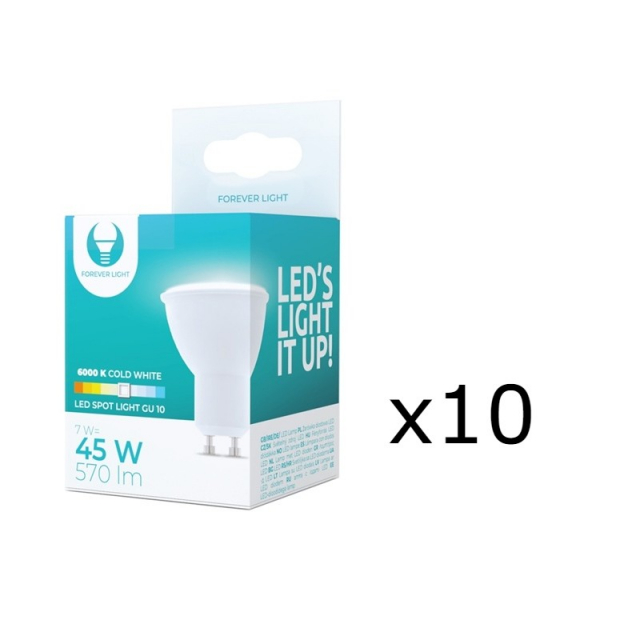 LED-lamppu GU10, 7W, 230V, 6000K, 10-pack, viileä valkoinen
