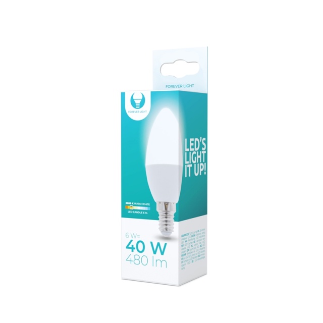 LED-lamppu E14, C37, 6W, 230V, 3000K, lämmin valkoinen