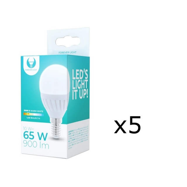 LED-lamppu E14, G45, 10W, 230V, 3000K, Keraaminen, 5-pack, Lämmin valkoinen