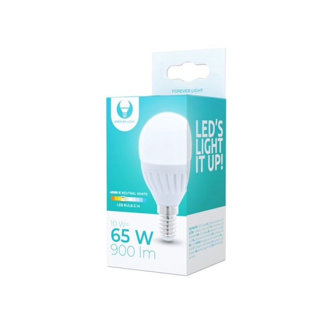 LED-lamppu E14, G45, 10W, 230V, 4500K, Keramiikka, Neutraali Valkoinen
