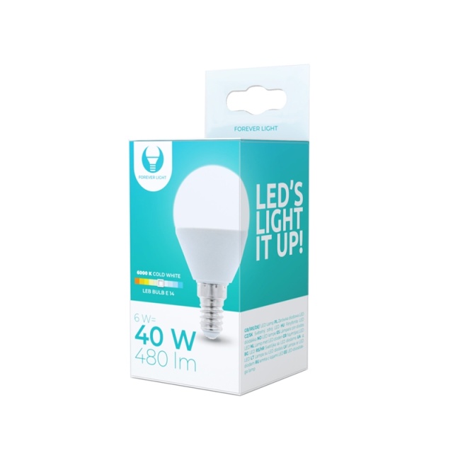 LED-lamppu E14, G45, 6W, 6000K, Kylmä valkoinen