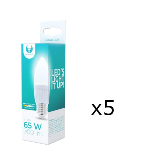 LED-lamppu E27, C37, 10W, 230V, 4500K, keraaminen 5-pack, valkoinen neutraali