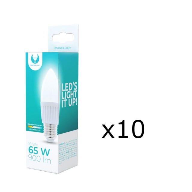 LED-lamppu E27, C37, 10W, 230V, 4500K, keraaminen 10-pack, valkoinen neutraali