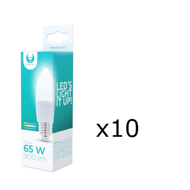 LED-lamppu E27, C37, 10W, 230V, 6000K, keraaminen 10-pack, viileä valkoinen