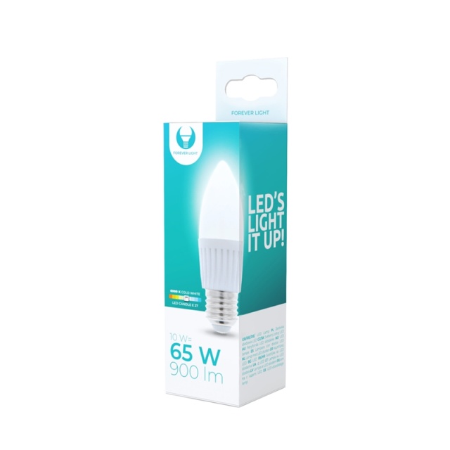 LED-lamppu E27, C37, 10W, 230V, 6000K, keraaminen, viileä valkoinen
