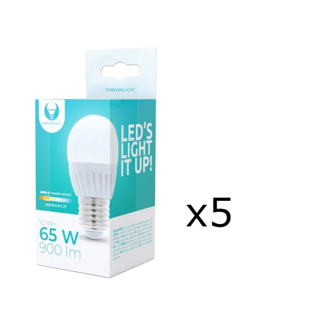 LED-lamppu E27, G45, 10W, 230V, 3000K, keraaminen 5-pack, lämmin valkoinen