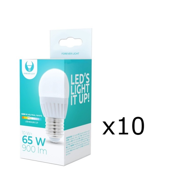 LED-lamppu E27, G45, 10W, 230V, 4500K, keraaminen 10-pack, valkoinen neutraali