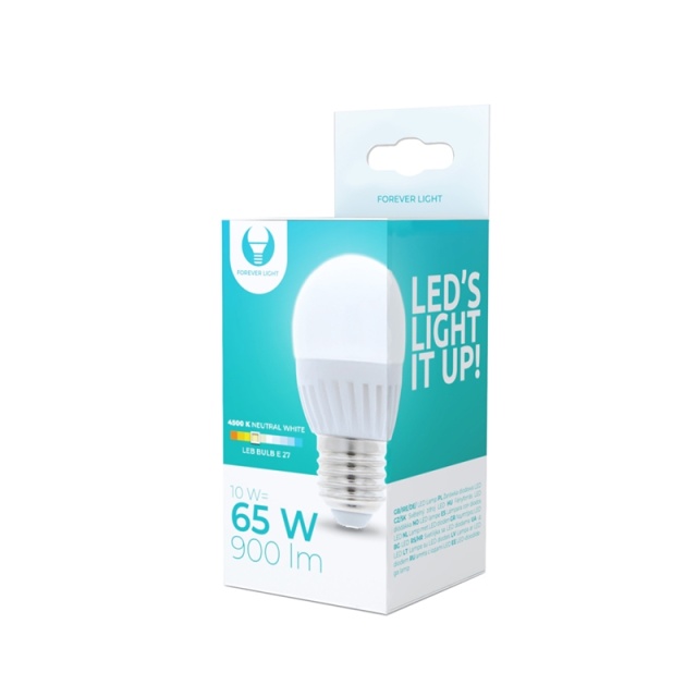 LED-lamppu E27, G45, 10W, 230V, 4500K, keraaminen, valkoinen neutraali
