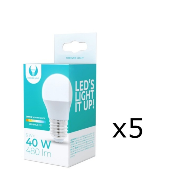 LED-lamppu E27, G45, 6W, 3000K 5-pack, lämmin valkoinen