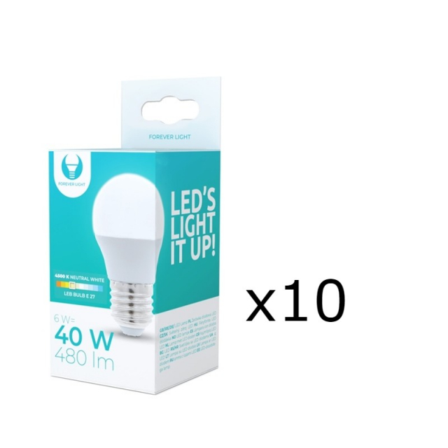 LED-lamppu E27, G45, 6W, 4500K 10-pack, valkoinen neutraali