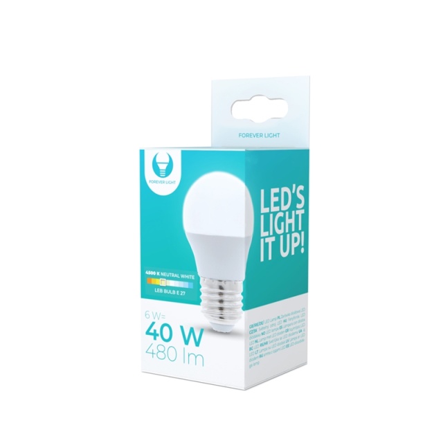 LED-lamppu E27, G45, 6W, 4500K, valkoinen neutraali