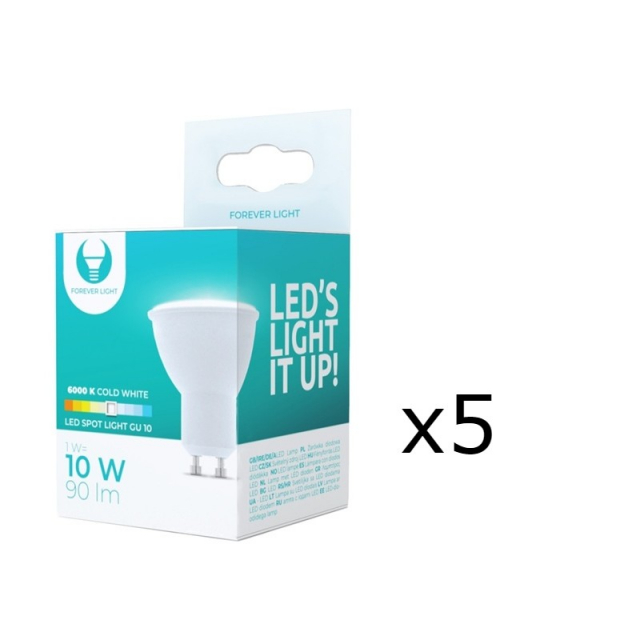 LED-lamppu GU10, 1W, 230V, 6000K, 5-pack, viileän valkoinen